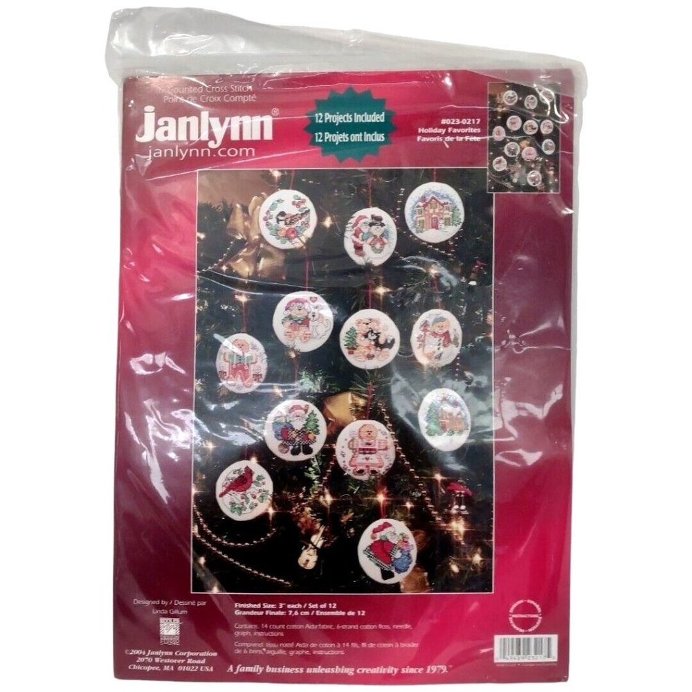 Vintage Janlynn Holiday Favorites Counted Cross Stitch Ornament Kit #023-0217
